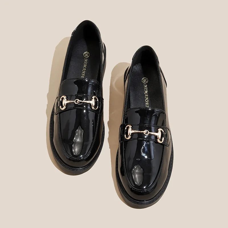 Canmol Patent Leather Loafers: British Style Retro Office Pumps, 2023 Autumn New Collection