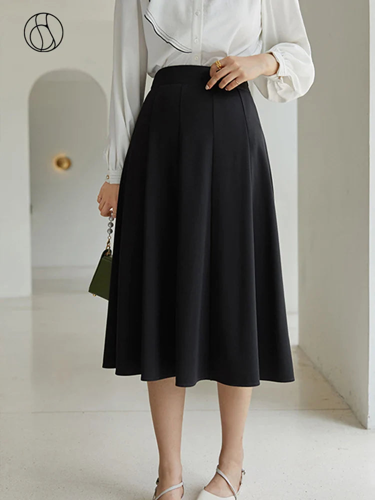 Canmol Vintage A-Line Pleated Skirt in Elegant Black & White for Women