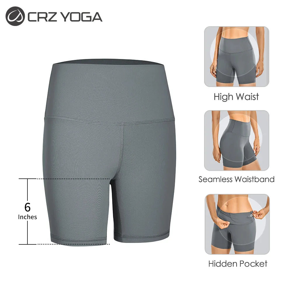 Canmol High Waist Biker Shorts for Yoga, Gym, Running - 6" Inseam
