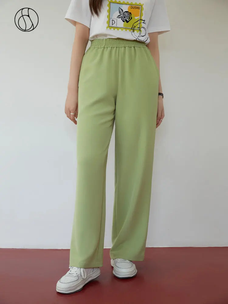 Canmol Elastic Waist Wide-leg Pants: Spring Office Lady Chic Casual Wear