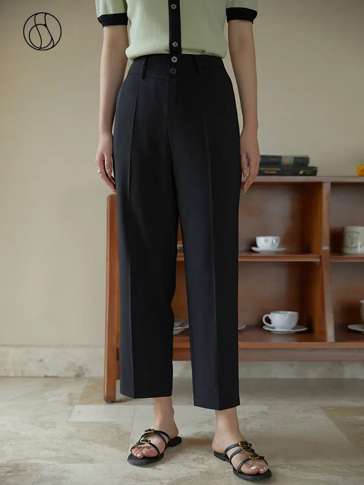 Canmol Split Design Tapered Pants: 2023 Slim High Waist Office Lady Cool Black Pants