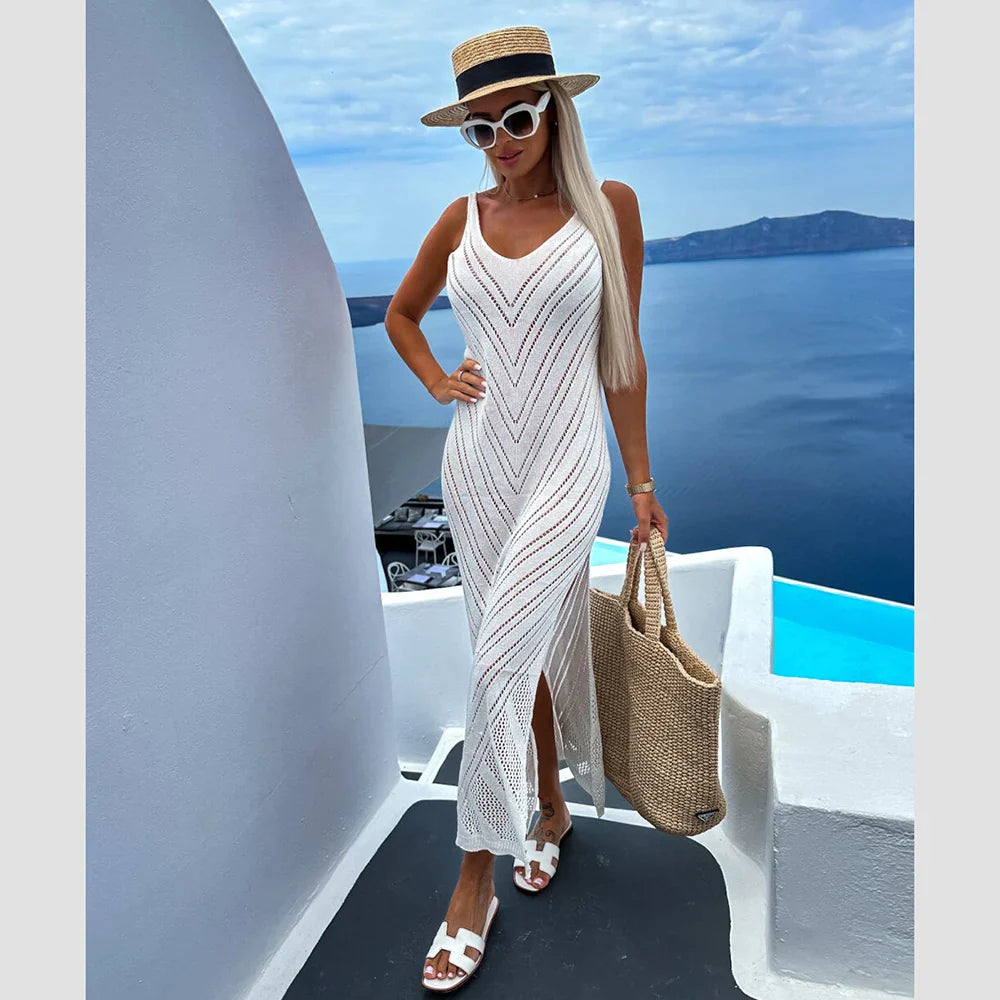 Canmol Knitted Beach Cover-up Dress - Sexy Bodycon Hollow Out Tassel Sundress