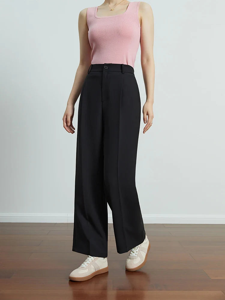 Canmol High Waist Cropped Suit Pants - Black Office Lady Trouser