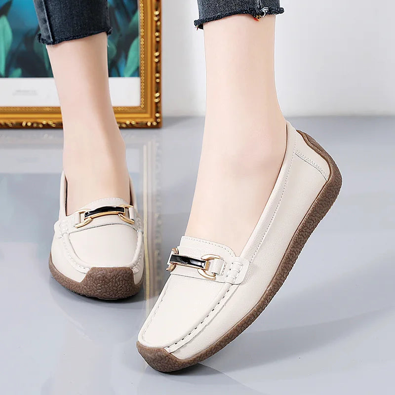 Canmol Genuine Leather Women's Loafers Spring/Autumn Moccasins Mother Shoes