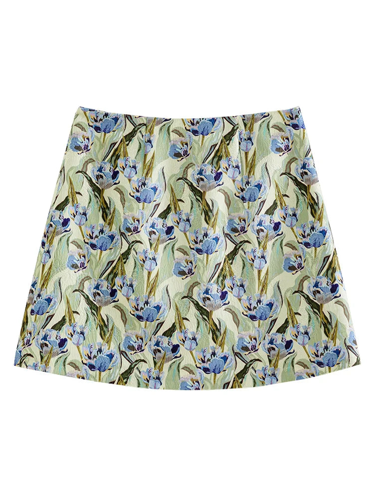 Canmol Retro Print High Waist A-Line Skirt - 2023 Summer Collection