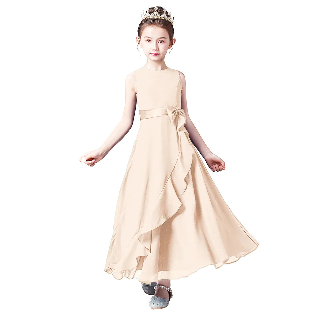 Canmol Alabaster Junior Bridesmaid Flower Girl Dress - Elegant Ankle-Length Formal Gown