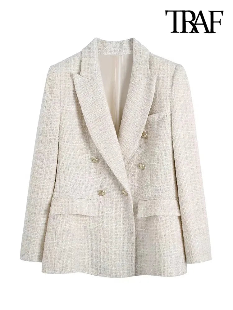 Vintage Tweed Double Breasted Blazer: Classic Elegance for Every Season