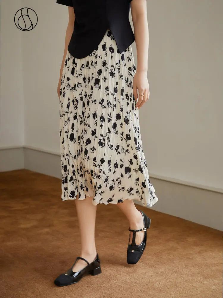 Canmol Vintage Floral A-Line Skirt: High Waist Plump Summer 2023 Fashion
