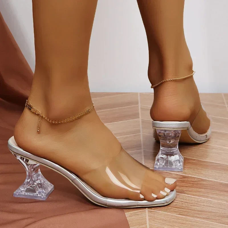 Canmol Transparent Heels Slip-on High Sandals for Women Summer Parties