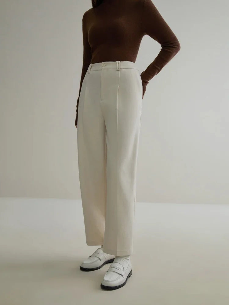 Canmol Winter Commute Tapered Pants: Stylish Back Elastic Waist Solid Trousers