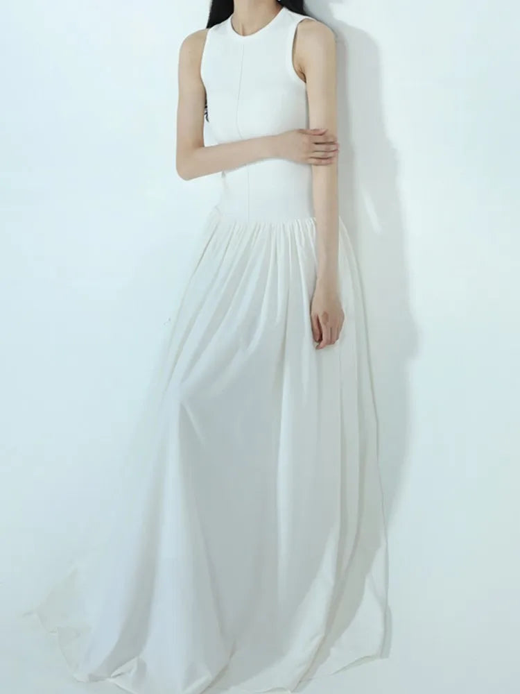 Canmol Summer Midi Sundress Sleeveless Vintage Elegant Casual Slim Dress Femme Robe