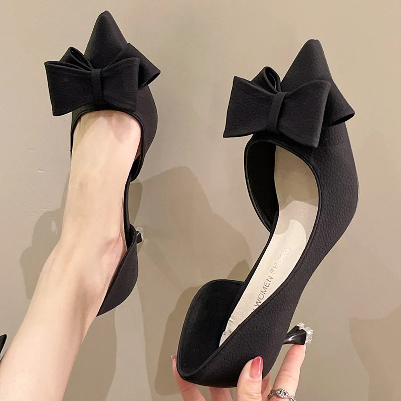 Canmol Bowknot Pointed Toe High Heels: Elegant Slip-On Pumps for Women