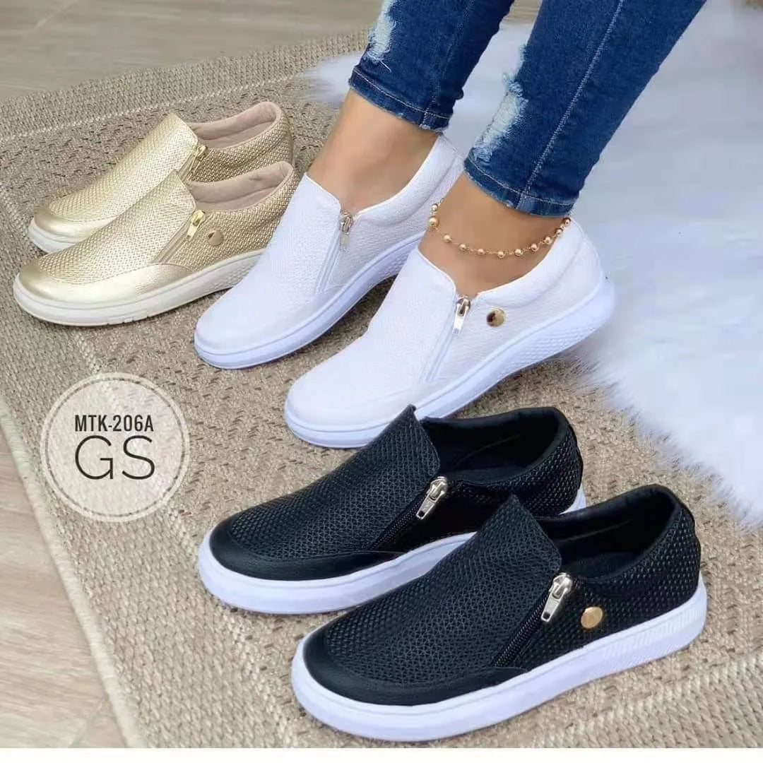 Canmol Round Toe Flats Loafers Slip-On Zipper Casual Shoes - Autumn Fashion 2023