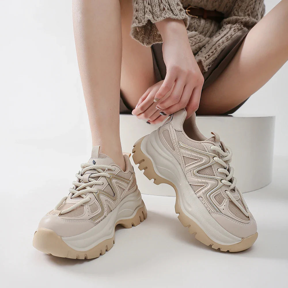 Canmol Chunky Platform Sneakers: KPU Mesh Patchwork Fashion Shoes for Women