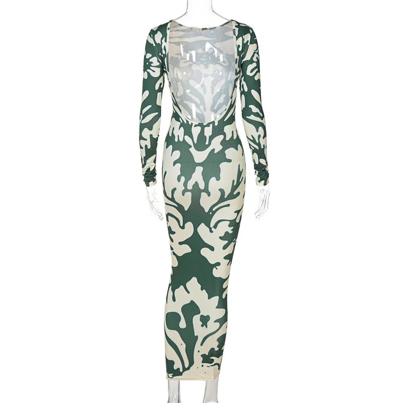 Canmol 2022 Camouflage Print Long Sleeve Backless Dress - Women's Streetwear Fashion