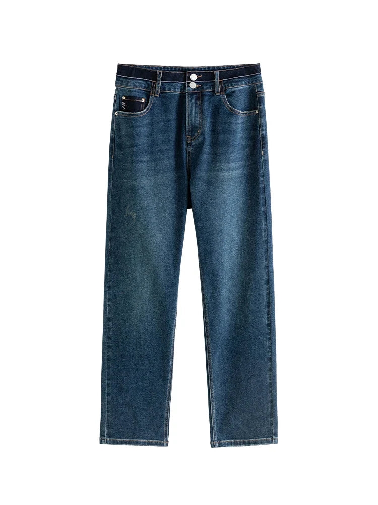 Canmol High-Waist Tapered Nine-Piece Jeans: Retro Chic & Slim Fit Casual Pants