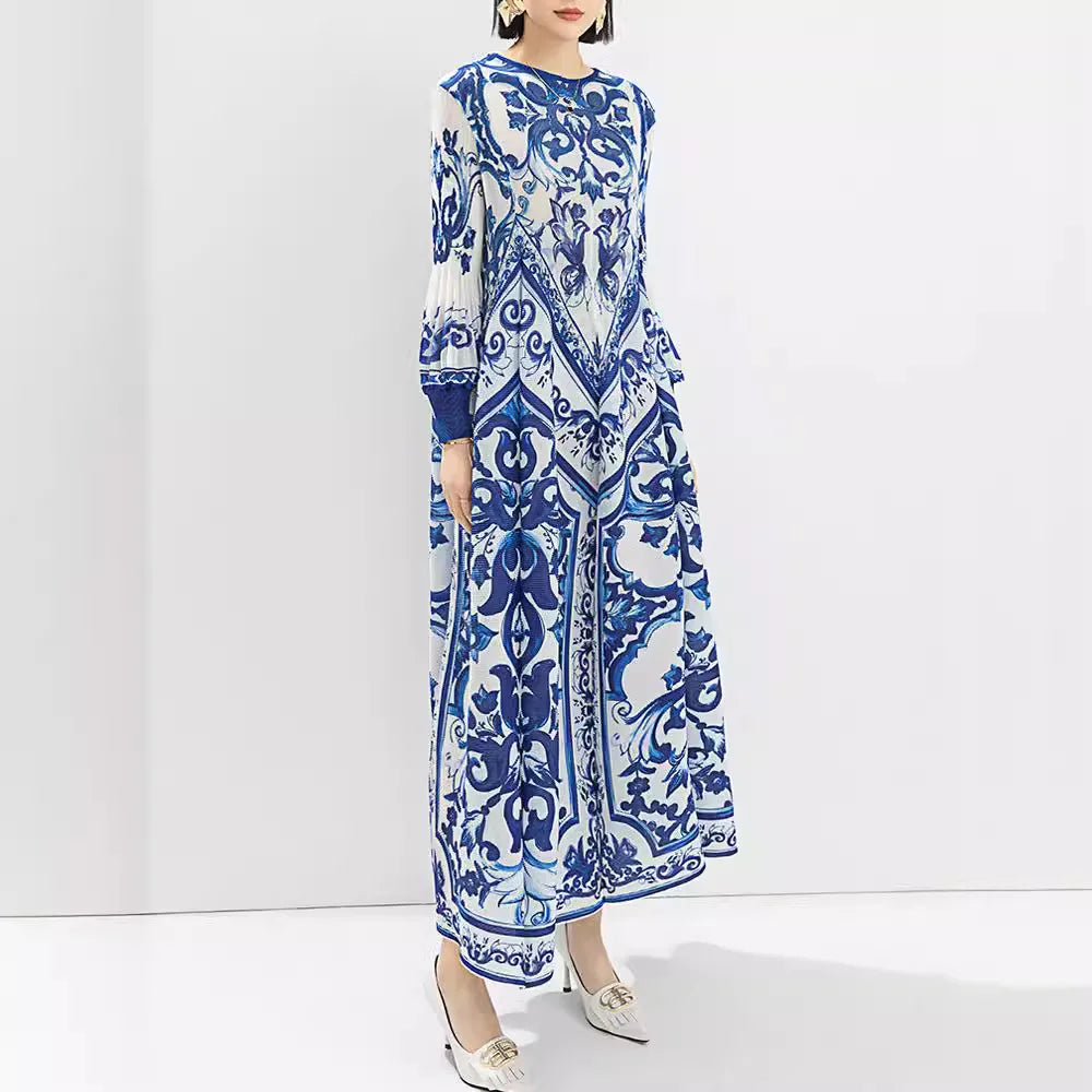 Canmol Blue & White Porcelain Print Retro Dress - 2024 Spring Fashion