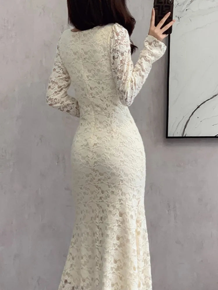 Canmol Lace Bodycon Dress with Flare Sleeves for Women - Elegant Slim Fit Party Cocktail Dresses