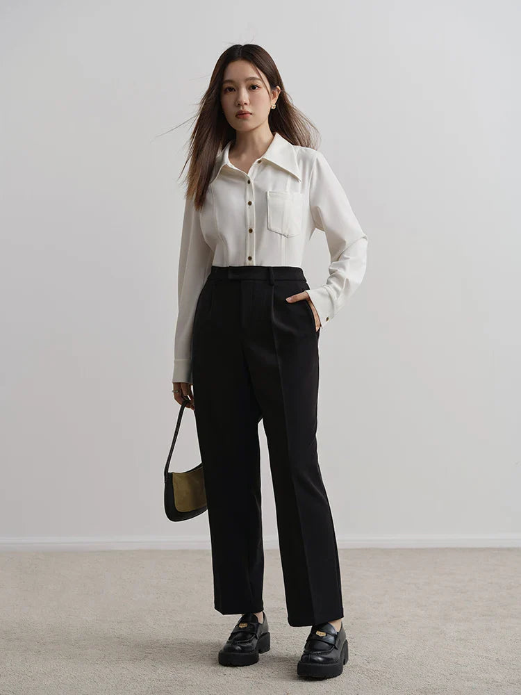 Canmol Winter Temperament Tapered Suit Pants: High Waist Straight Warm Design