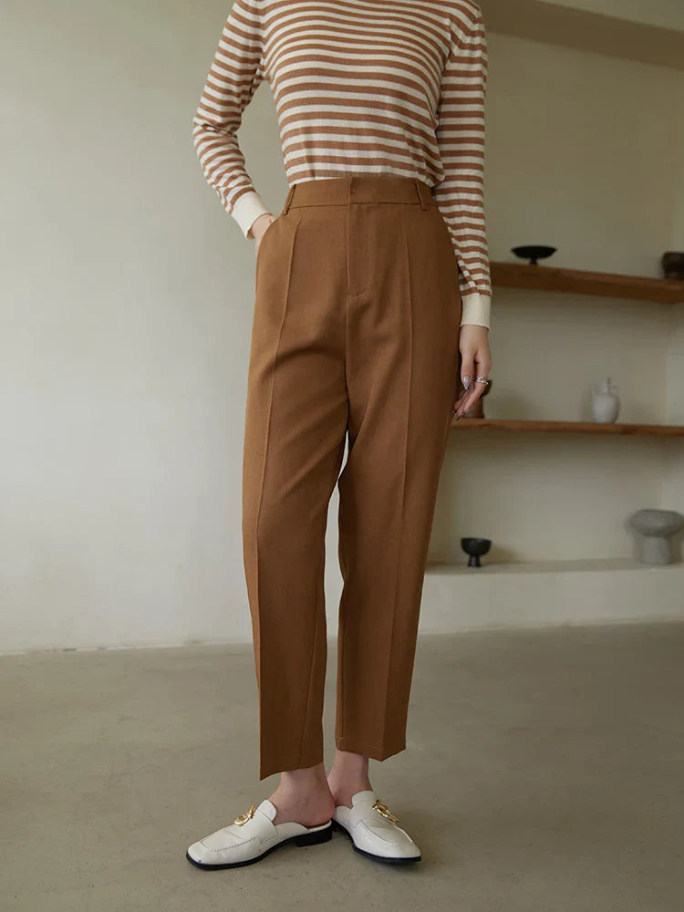Canmol Slim Fit Straight-leg Pants Autumn New Solid Cropped Trousers Women Pants