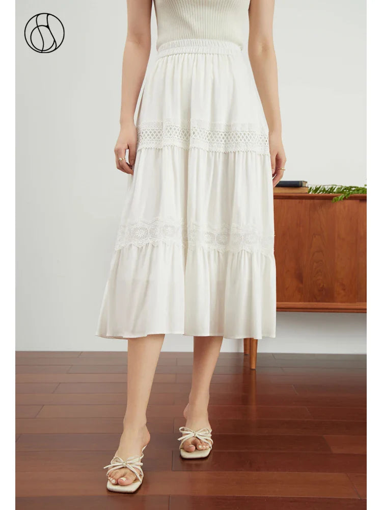 Canmol DUSHU White Lace Loose Skirt - Summer 2023 Women's Half Skirt