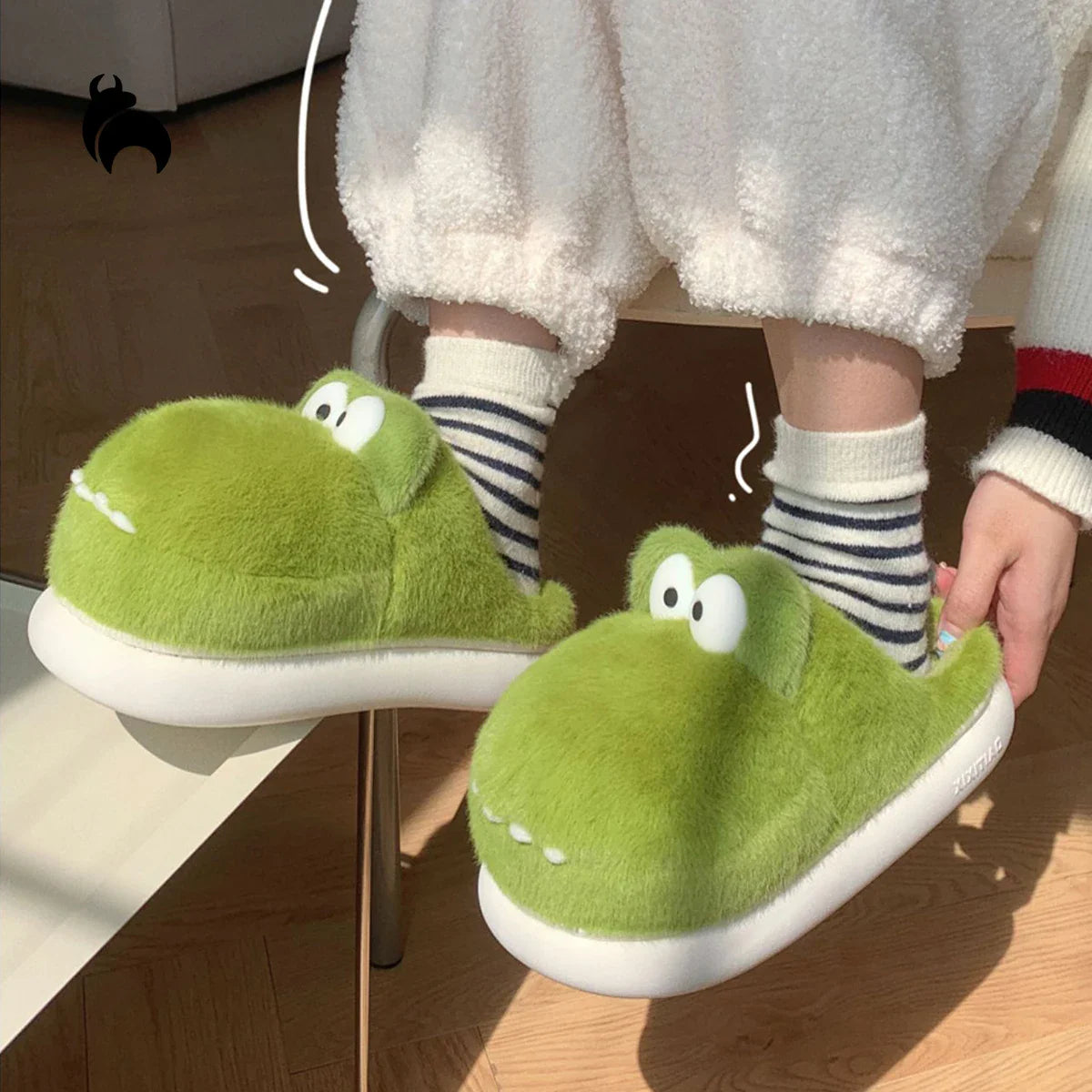 Canmol Crocodile Cotton Slippers - Cozy, Cute, and Anti-skid Warm Plush Comfort