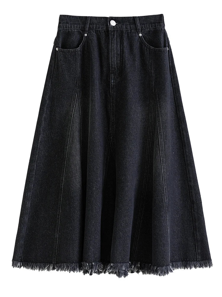 Canmol High Waist A-Line Denim Skirt for Women, Irregular, Thicken, Loose Fit