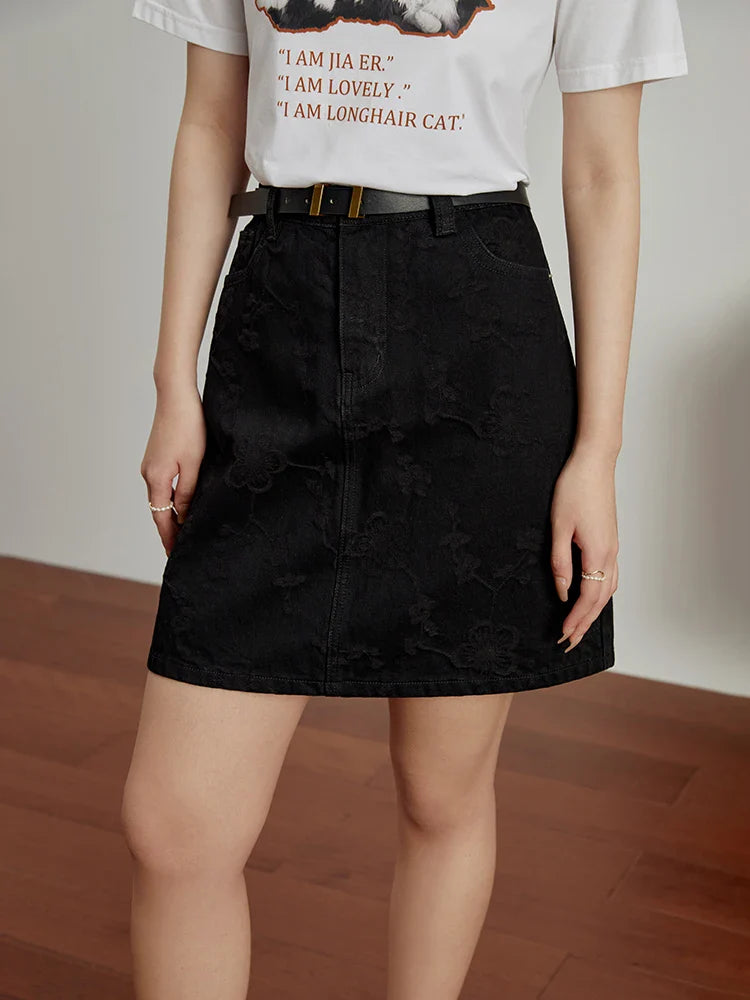 Canmol Jacquard Denim A-line Skirt - High Waist Slim Summer Casual Fashion