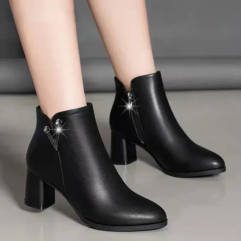 Canmol Winter Rhinestone Ankle Boots | Black Block Heel Booties | 2024 New Fashion Snow Boots