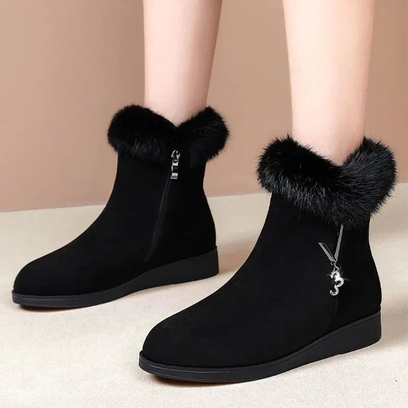 Canmol Crystal Fur Snow Boots: Cozy Winter Ankle Boots for Women