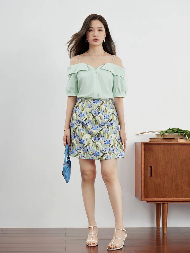 Canmol Retro Print High Waist A-Line Skirt - 2023 Summer Collection