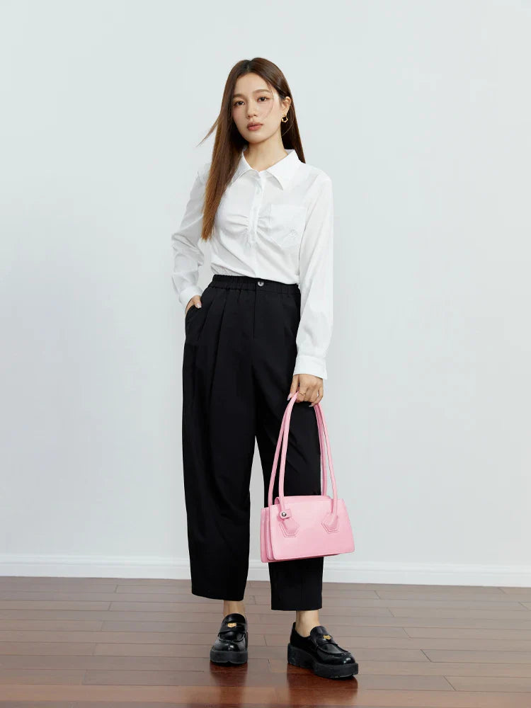 Canmol Black Drape Tapered Pants: Simple Style, Elastic Waist, Casual Loose Fit
