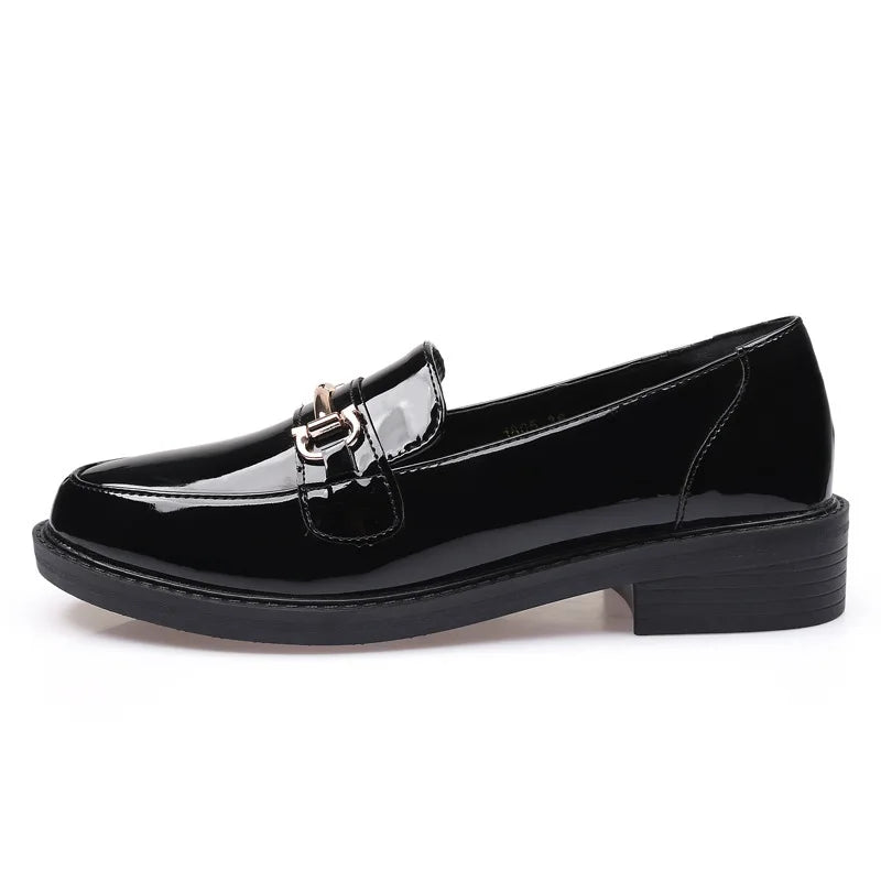 Canmol Patent Leather Loafers: British Style Retro Office Pumps, 2023 Autumn New Collection
