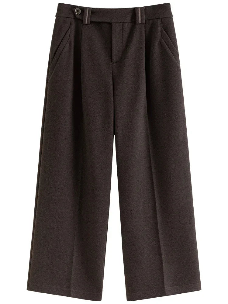 Canmol High-waisted Brown Trousers: Stylish Winter Dress Long Pants for Women