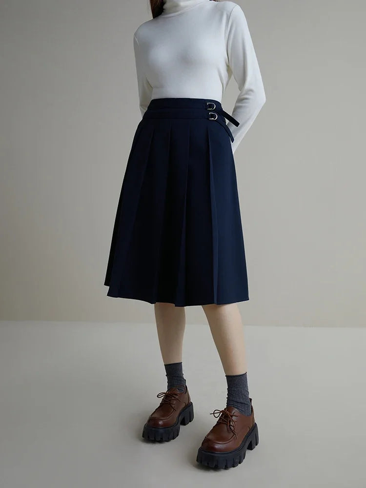 Canmol High-waisted Pleated A-line Skirt: Winter Chic and Elegant Women's Commuter Style