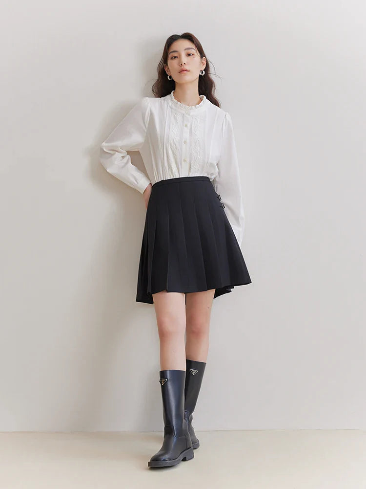 Canmol Niche Pleated Skirt: Dynamic High-waisted A-line Style