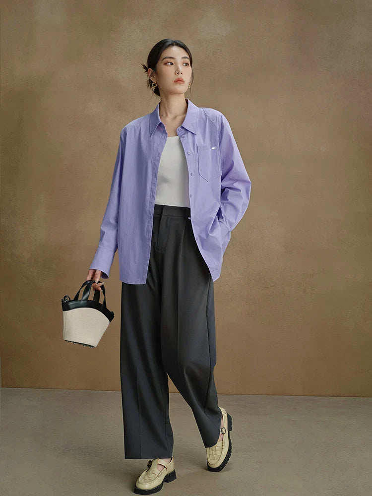 Canmol Dark Grey High Waist Pleated Trousers - Autumn Chic Solid Suit Pants