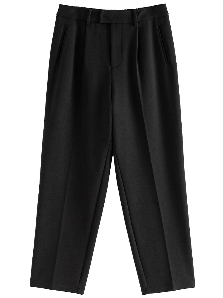 Canmol Winter Temperament Tapered Suit Pants: High Waist Straight Warm Design