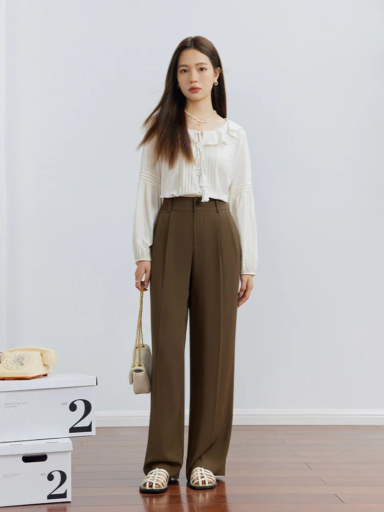 Canmol High Waist Straight Suit Pants for Women: Autumn Style, Loose Fit, Solid Color.