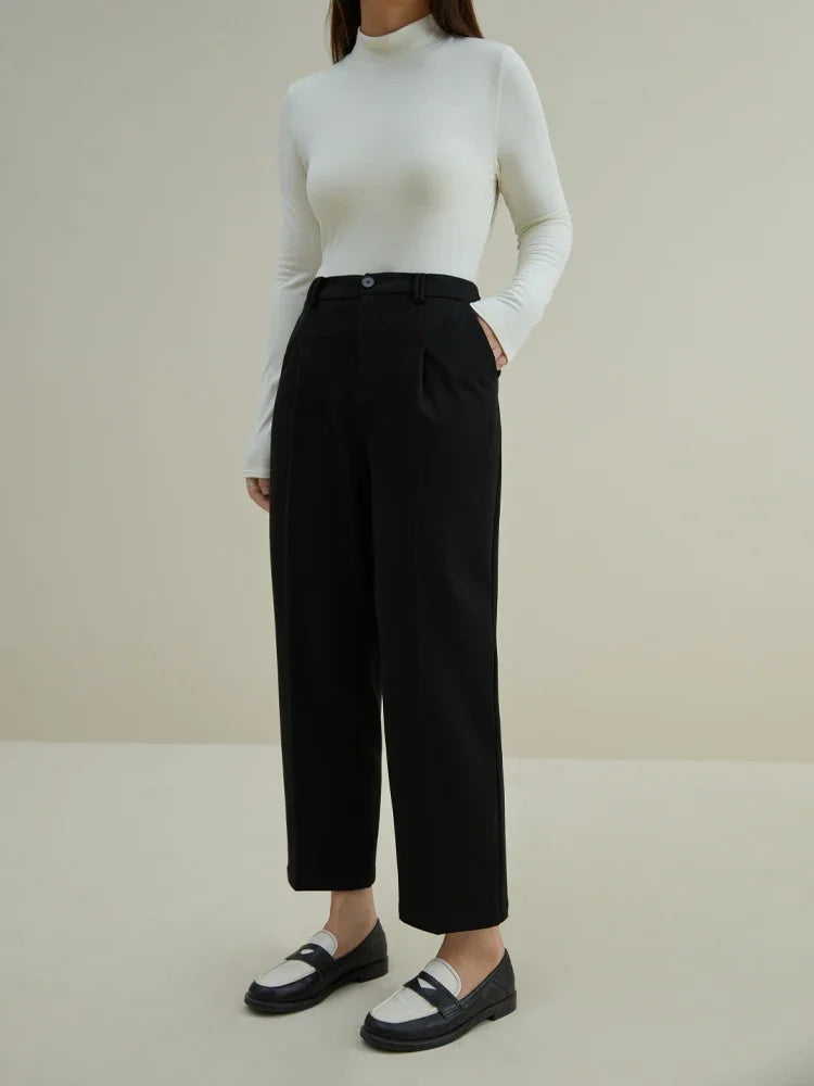 Canmol Winter Commute Tapered Pants: Stylish Back Elastic Waist Solid Trousers