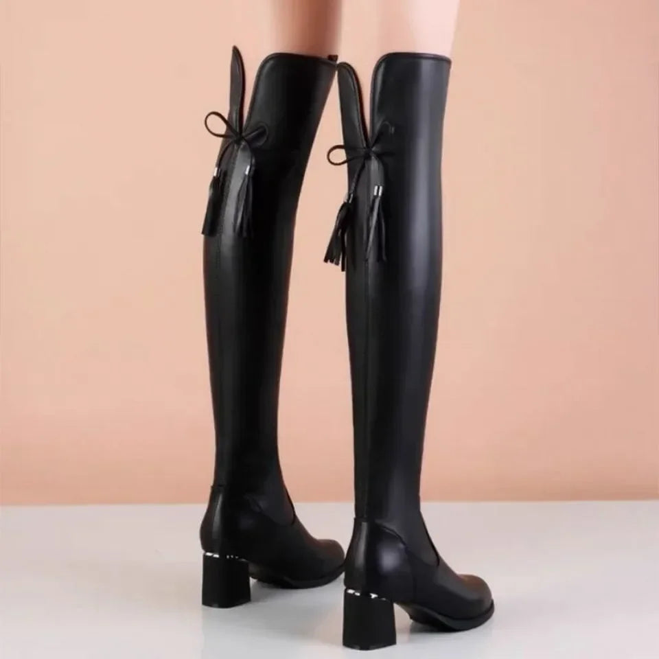 Canmol Women's Leather Over-the-Knee Boots: 2024 Winter Collection