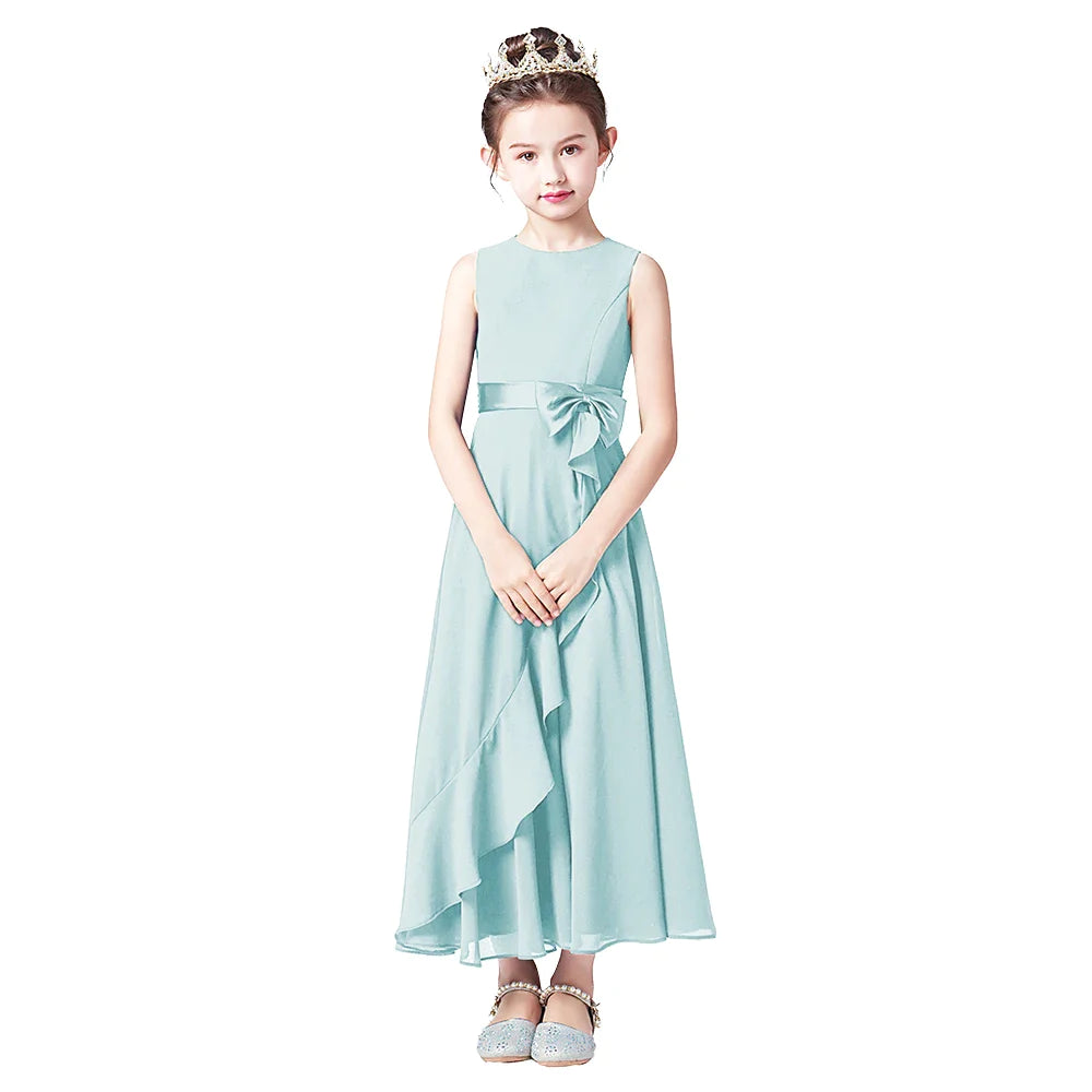Canmol Alabaster Junior Bridesmaid Flower Girl Dress - Elegant Ankle-Length Formal Gown