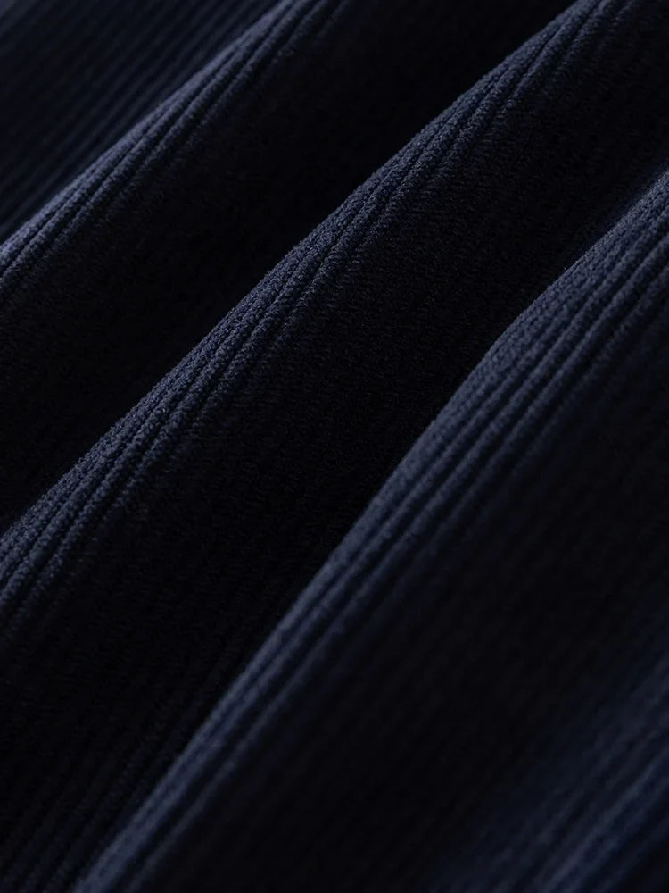Canmol High Waist Navy Blue Corduroy Cropped Pants Winter Collection.