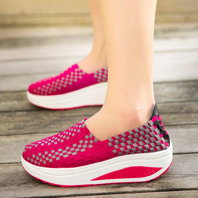 Canmol Platform Sneakers: Elastic Band Weave Wedges, Stylish Slip-On Loafers with Thick Bottom