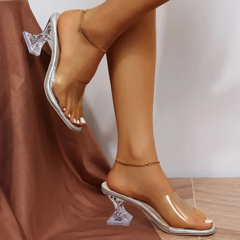 Canmol Transparent Heels Slip-on High Sandals for Women Summer Parties