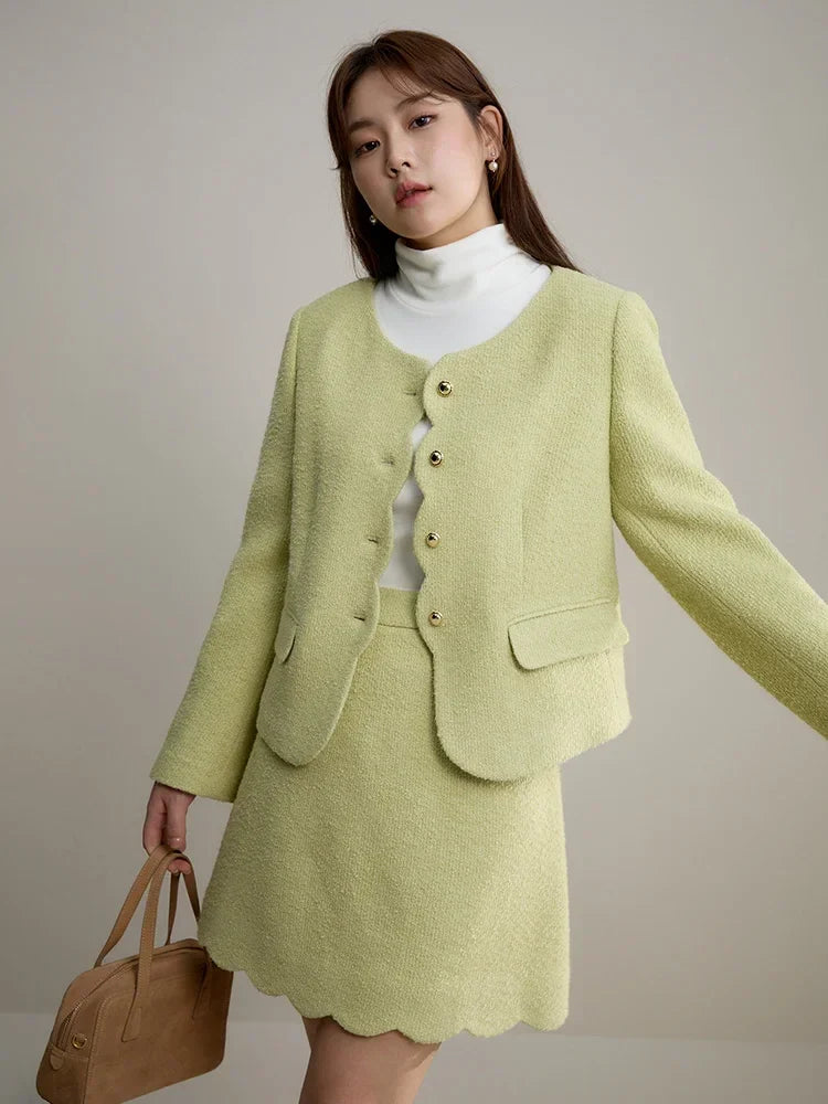 Canmol Elegant Lady-style Women's Suit: 2023 Winter Slim A-Line Mini Umbrella Skirt Set