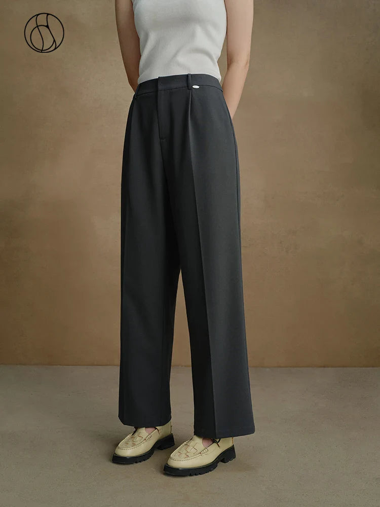 Canmol Dark Grey High Waist Pleated Trousers - Autumn Chic Solid Suit Pants