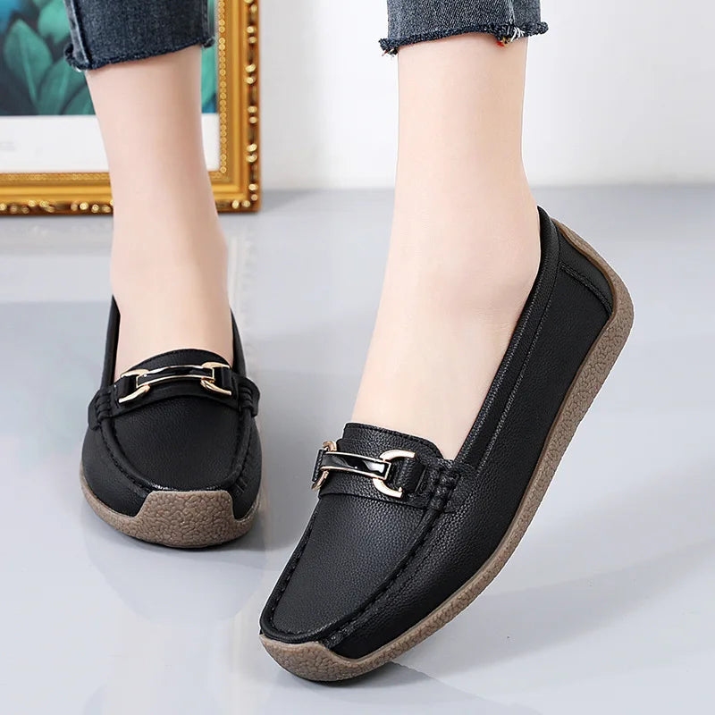 Canmol Genuine Leather Women's Loafers Spring/Autumn Moccasins Mother Shoes