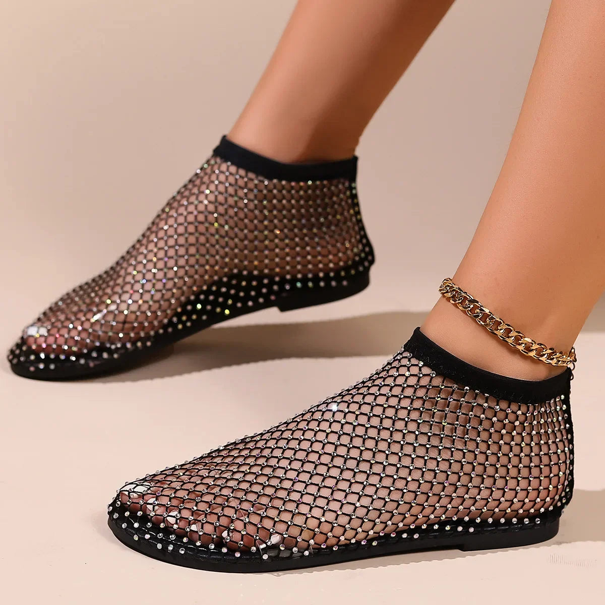 Canmol Mesh Hollow Short Boots Summer Sandals Water Diamond Slippers