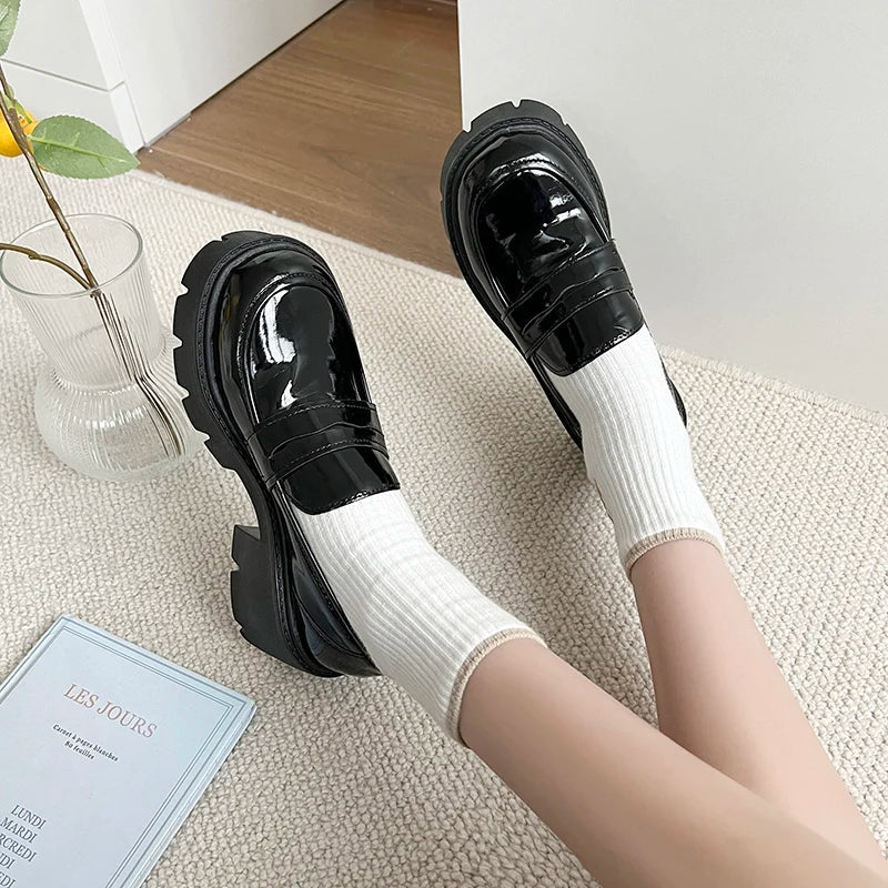 Canmol Platform Mary Jane Loafers: British Style Slip-on Girls' School Shoes
